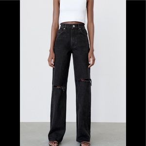 Zara Ripped Wide Leg Jeans